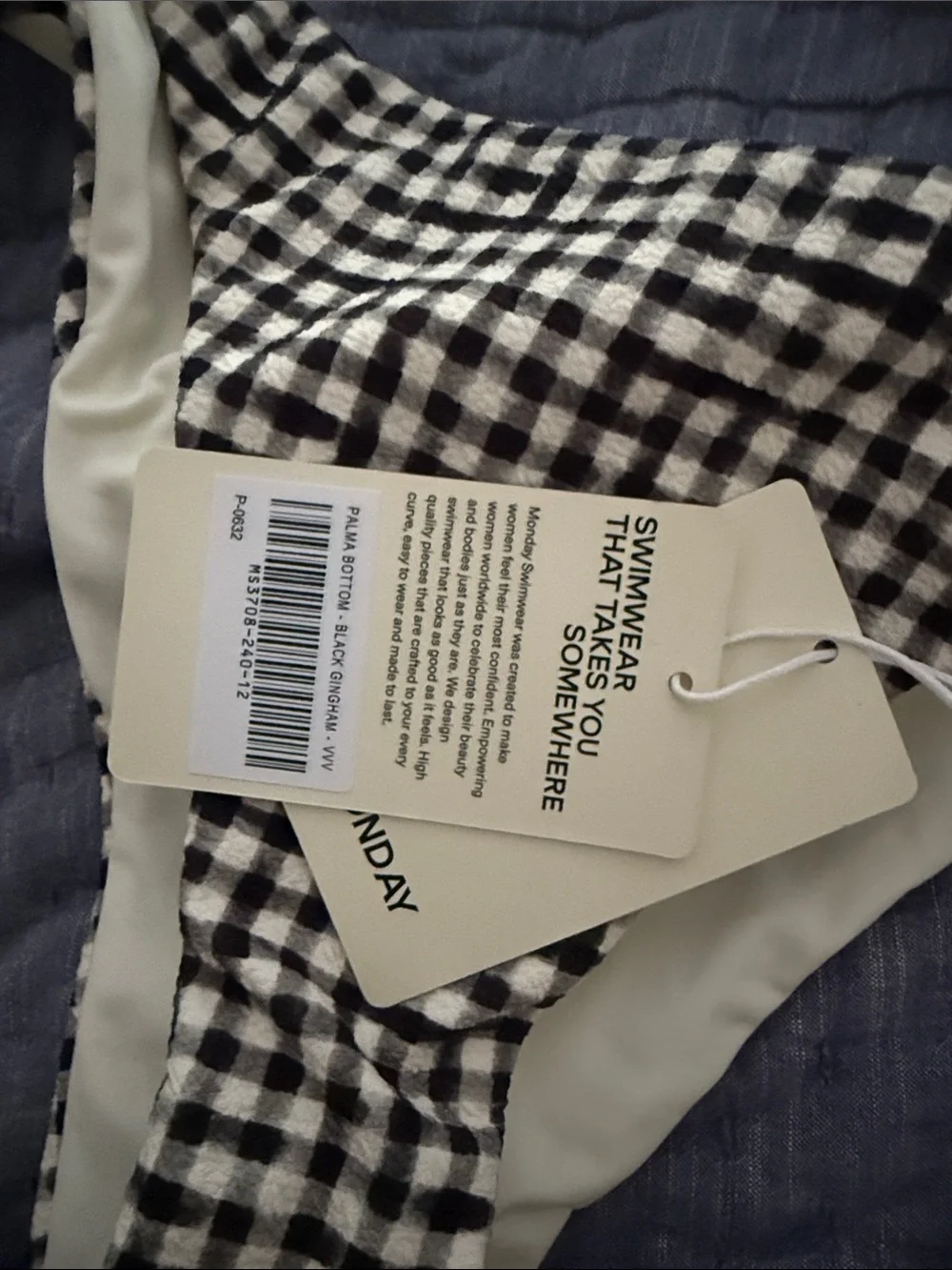 Monday Swimwear Black & White Gingham Triangle Tie-Side Bikini